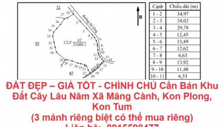 ĐẤT ĐẸP – GIÁ TỐT - CHÍNH CHỦ Cần Bán Khu Đất Cây Lâu Năm Xã Măng Cành, Kon Plong, Kon Tum